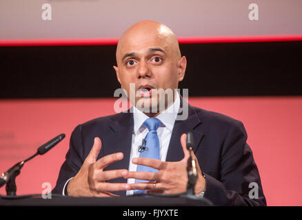 Sajid Javid, Staatssekretär für Wirtschaft, Innovation und Kompetenz, spricht auf der Konferenz von British Chambers Of Commerce Stockfoto
