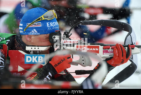 Oslo, Norwegen. 3. März 2016. Biathlet Erik Lesser Deutschland in Aktion während einer Trainingseinheit bei den Biathlon-Weltmeisterschaften in der Holmenkollen Ski Arena in Oslo, Norwegen, 4. März 2016. Bildnachweis: Dpa picture Alliance/Alamy Live News Stockfoto