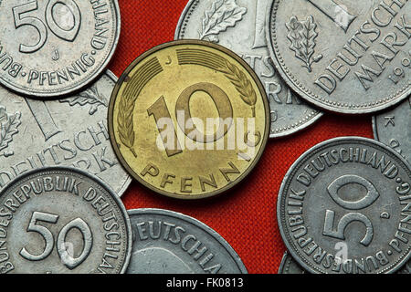 Münzen aus Deutschland. Deutschen 10 Pfennig Münze. Stockfoto