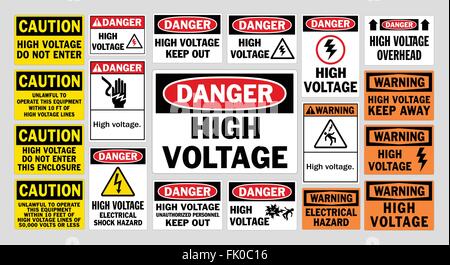 Hochspannung Warnschilder Stock Vektor