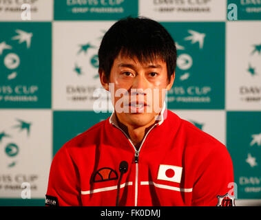 Barclaycard Arena, Birmingham, UK. 4. März 2016. Davis Cup Tennis World Group ersten Runde. Großbritannien im Vergleich zu Japan. Kai Nishikori Japans während seiner Post-Match-Pressekonferenz nach seinen zwei Sätzen über Großbritanniens Dan Evans gewinnen. © Aktion Plus Sport/Alamy Live-Nachrichten Stockfoto