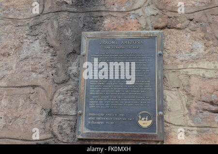 Jerome Arizona Geisterstadt historische Plakette Stockfoto