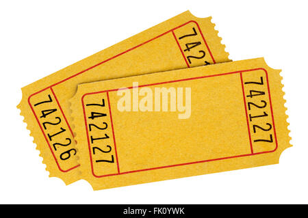 Zwei leere gelbe lose isoliert auf einem weißen Hintergrund. Stockfoto