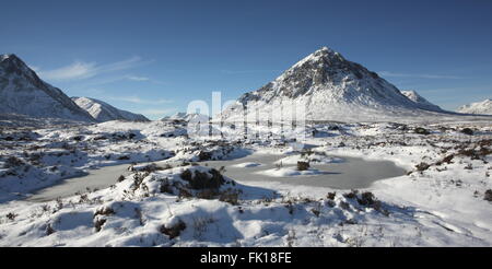 Schneebedeckte Buachaille Etive Mor in Glencoe. Stockfoto