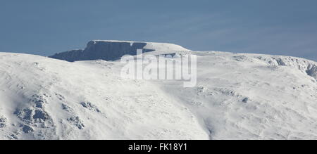 Schneebedeckte Gipfel des Ben Nevis im Februar. Stockfoto