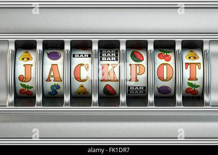 Spielautomaten mit Jackpot. Casino-Konzept. 3D Stockfoto
