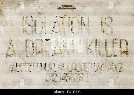 Satz von Mörder Stil Alphabet Buchstaben und Zahlen über Grunge Hintergrund. Vektor, Assassin Font Schriftgestaltung. Killer schlampig char Stock Vektor