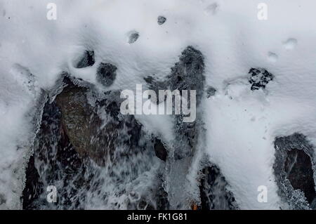 Gefrorenen Eis Form über fließend Wasser im Fluss Stockfoto