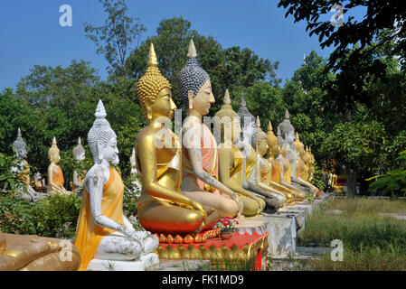 Bereich der Buddhastatuen im Wat Phai Rong Wua, Bang Sai, Suphanburi, Thailand. Stockfoto