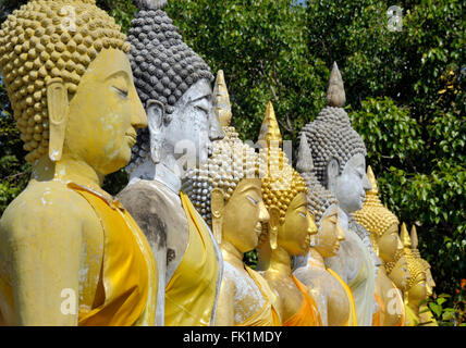 Bereich der Buddhastatuen im Wat Phai Rong Wua, Bang Sai, Suphanburi, Thailand. Stockfoto