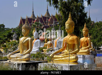 Bereich der Buddhastatuen im Wat Phai Rong Wua, Suphanburi, Thailand. Stockfoto