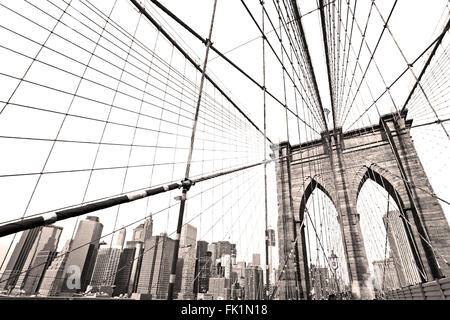 Schwarz / weiß Bild der Brooklynbridge, New York City. USA. Stockfoto