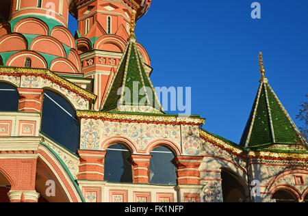 Detail des Musters an Basilius Kathedrale auf dem Roten Platz in Moskau, Russland Stockfoto