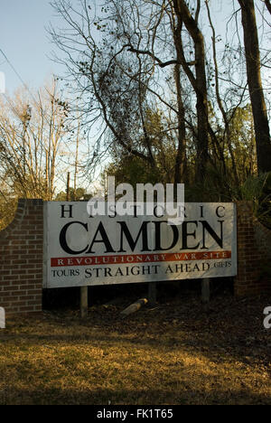 Historische Zeichen in Camden revolutionären Krieg Seite South Carolina USA Stockfoto