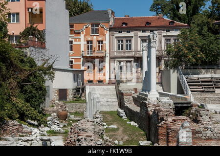 Das antike Stadion Philipopolis in Plovdiv, Bulgarien. Odeon von Philippopolis befindet sich in der nordöstlichen Ecke des Forums (Agora) Stockfoto