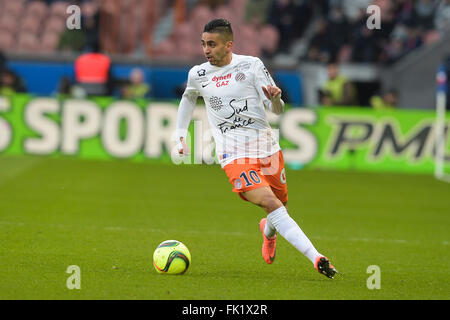 Paris, Frankreich. 5. März 2016. Französischen Liga 1 Fußball. Paris Saint-Germain gegen Montpellier. BOUDEBOUZ Riad (Montpellier) Credit: Aktion Plus Sport/Alamy Live-Nachrichten Stockfoto