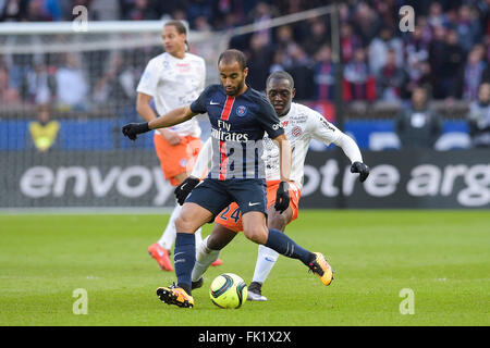 Paris, Frankreich. 5. März 2016. Französischen Liga 1 Fußball. Paris Saint-Germain gegen Montpellier. Lucas Moura (PSG) Credit: Aktion Plus Sport/Alamy Live-Nachrichten Stockfoto