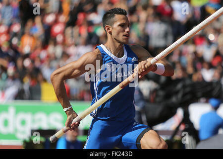 Zürich - August 16: Tag 05 Stabhochsprung-Finale. Kostandinos Fillipidis (GRE) bei den Europameisterschaften. Stockfoto