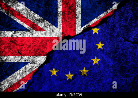 Brexit: Flagge von dem Vereinigten Königreich und der Europäischen Union möglich, Beenden von Großbritannien aus der EU zu veranschaulichen Stockfoto