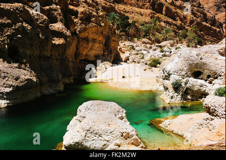 Wadi Shab im Sultanat von Oman Stockfoto