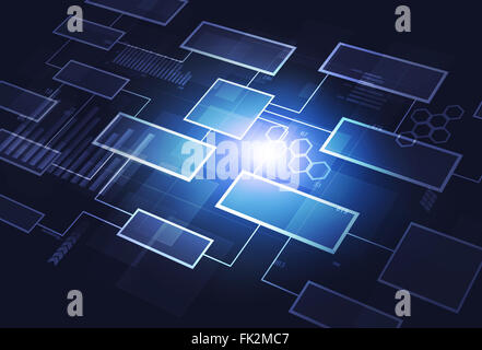 Konzept Kommunikation Unternehmen Flussdiagramm auf blauem Hintergrund Stockfoto