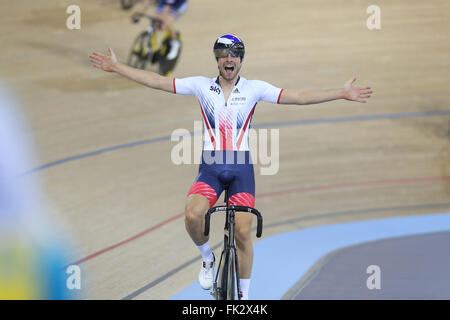 Lee Valley Velo Centre, London UK. 5. März 2016. UCI Track Cycling World Championships Mens Punkte. TRANSZENDENTALER Jonathan (GBR) © Aktion Plus Sport/Alamy Live-Nachrichten Stockfoto