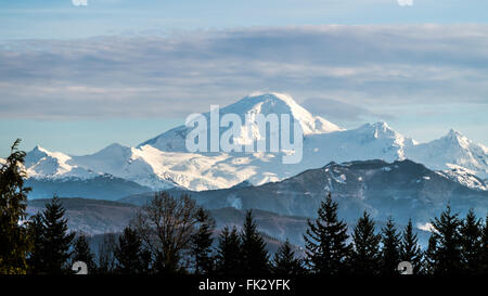 Mount Baker im Staat Washington ab dem Fraser Valley in British Columbia, Kanada gesehen Stockfoto