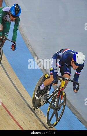 London, UK. 5. März 2016. Thomas Boudat (FRA), während die Männer Omnium Finale im UCI 2016 Track Cycling World Championships, Lee Valley Velo Park. Bildnachweis: Michael Preston/Alamy Live-Nachrichten Stockfoto