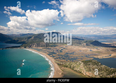 Luftbild Iztuzu Strand und Dalyan Feuchtgebiet Marine Protected Area, Fethiye Türkei Stockfoto