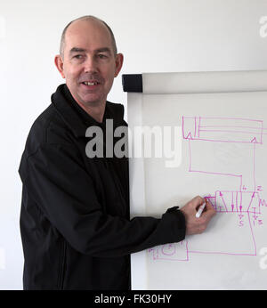 Männliche Lehrer mit weißen Flip-Chart in höhere Bildung Unterricht Stockfoto