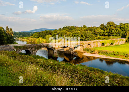 Inistioge, Irland - 15. August 2010: Historische Brücke über den Fluss Nore in der Nähe von Inistioge, Irland. Stockfoto