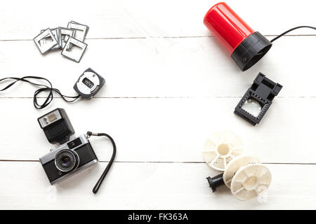 Photometer, Kamera, Walzen und rotes Licht von oben gesehen Stockfoto