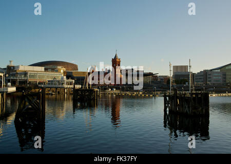 Pier Head Gebäude, das jetzt Teil der walisischen Versammlung Gebäude, walisische Parlament oder Senedd Cardiff Bay Wales UK Stockfoto