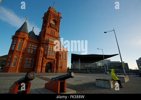 Pier Head Gebäude, das jetzt Teil der walisischen Versammlung Gebäude, walisische Parlament oder Senedd Cardiff Bay Wales UK Stockfoto