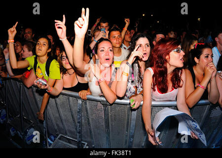 BENICASSIM, Spanien - 17 Juli: Menge in einem Konzert am FIB Festival am 17. Juli 2014 in Benicassim, Spanien. Stockfoto