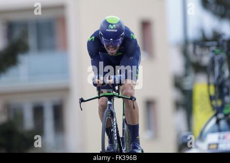 Conflans-Sainte-Honorine, Frankreich. 6. März 2016. Jesus Herrada Lopez (Movistar) während des Prologs von Paris - Nizza 6. März 2016 in Conflans-Sainte-Honorine, Frankreich Credit: Laurent Lairys/Agence Locevaphotos/Alamy Live News Stockfoto