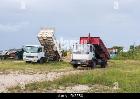 Verfallenden Kipper-LKW in Ogg Spencers LKW-Schrottplatz, Liberta, Süd Antigua, Antigua und Barbuda, Karibik Stockfoto