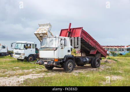 Rostenden Leyland-Kipper in Ogg Spencers LKW-Schrottplatz, Liberta, Süd Antigua, Antigua und Barbuda, West Indies Stockfoto