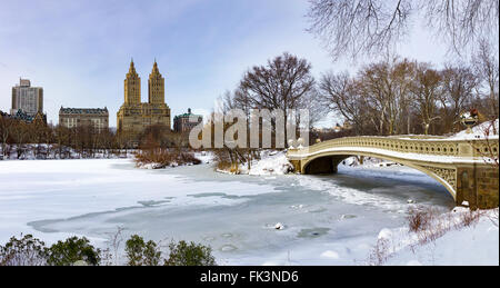 Central Park gefrorene Landschaft Winterlandschaft in Manhattan, New York City Stockfoto