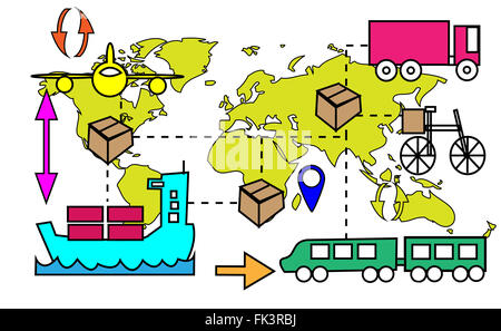 Abbildung der Logistik transport Bewegungen mit Weltkarte