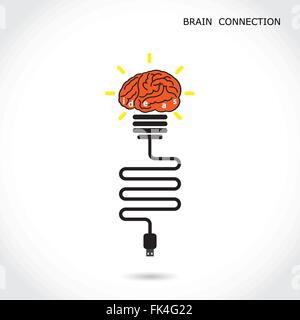 Kreative Glühbirne Symbol und Gehirn Verbindung Zeichen. Wirtschaft und Bildung Konzept. Vektor-illustration Stock Vektor