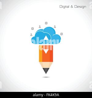 Kreative Bleistift und Cloud-Symbol. Flache Design-Stil und digitale Konzept. Vektor-illustration Stock Vektor