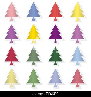 Reihe von bunten Pinien, Pinien Bäumen Hintergrund. Frohes neues Jahr und Frohe Weihnachten-Konzept. Vektor-illustration Stock Vektor
