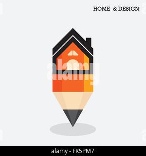 Home-Symbol und Bleistift Symbol im flachen Design-Stil.  Vektor-illustration Stock Vektor