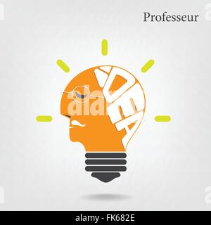 Professeur oder alten Wissenschaftler unterzeichnen. Kreative Glühbirne und Bildung oder Business-Idee-Konzepte. Vektor-Illustration. Stock Vektor