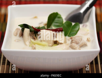 Thailändische Küche-Tom Kha Kai-Huhn in Kokosmilch Suppe Stockfoto