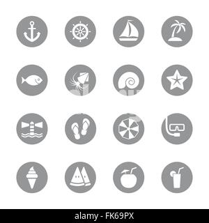 [EPS10] graue flache Sommer Symbolsatz mit Kreis für Web-Design, User-Interface (UI), Infografik und mobilen Anwendungen (apps) Stock Vektor