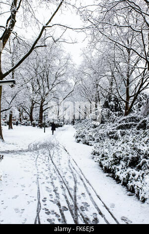 Winter in einem Park in Düsseldorf, Nordrhein-Westfalen, Deutschland Stockfoto