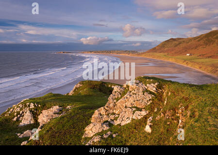 Weiten Ausdehnung von Rhossili Bucht auf der Halbinsel Gower, Wales, Vereinigtes Königreich, Europa Stockfoto