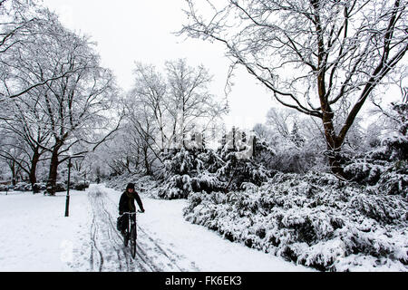 Winter in einem Park in Düsseldorf, Nordrhein-Westfalen, Deutschland Stockfoto